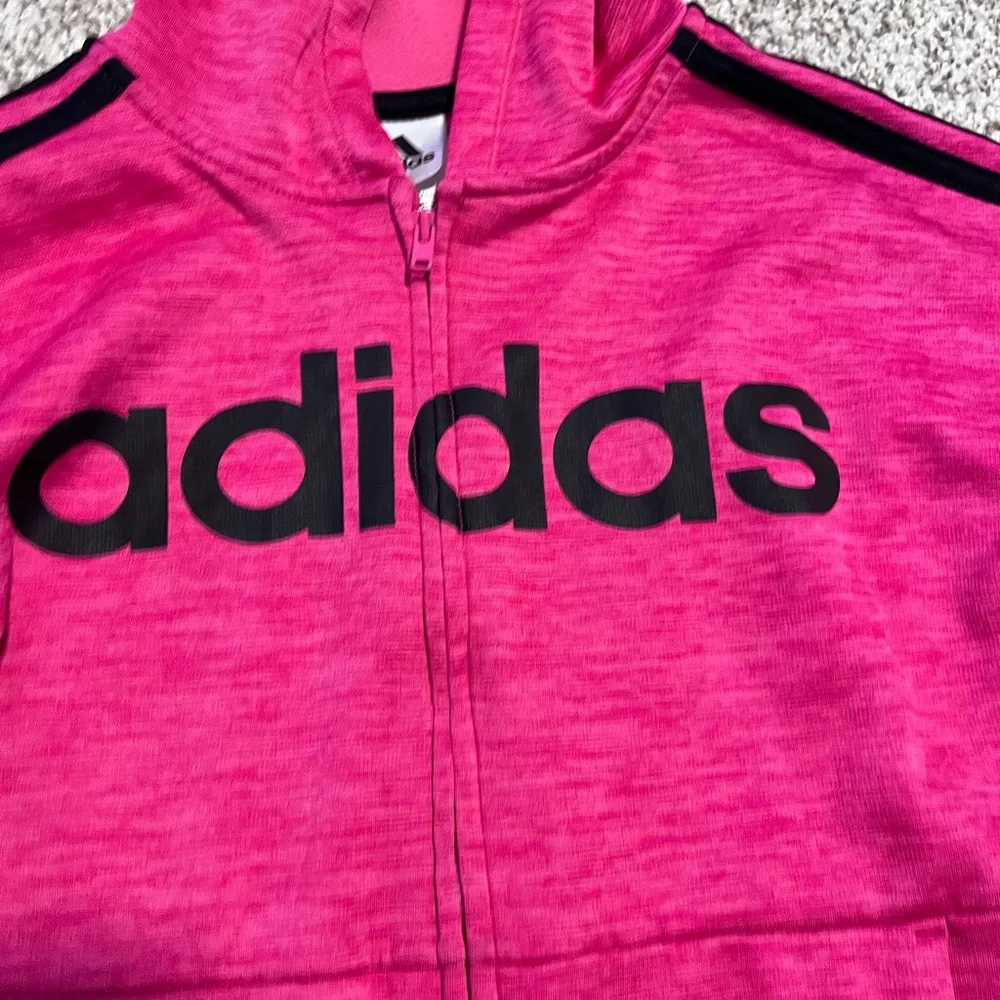 Adidas Girls 6X Pink Zip Up Hoodie Logo Athletic Jacket Youth 6X